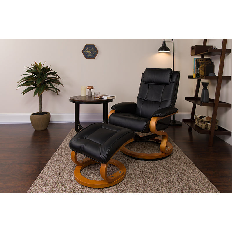 Brown Leather Recliner&Ottoman