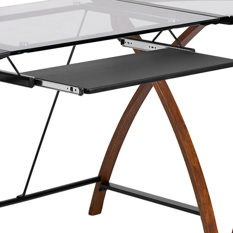 Glass/Cherry L-Shape Desk