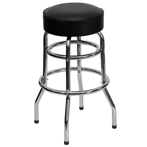 Red Double Ring Chrome Stool