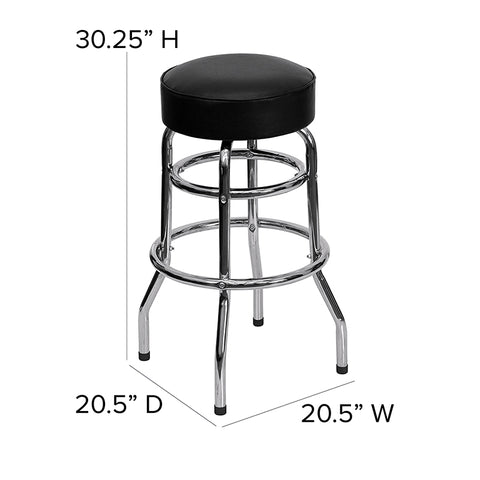 Red Double Ring Chrome Stool