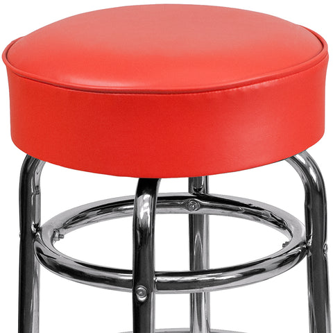 Red Double Ring Chrome Stool