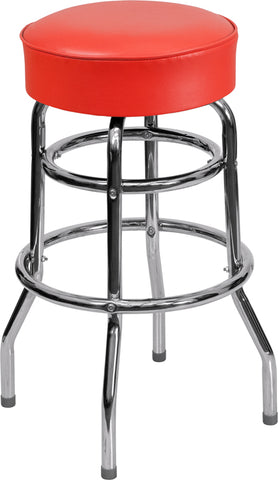 Red Double Ring Chrome Stool