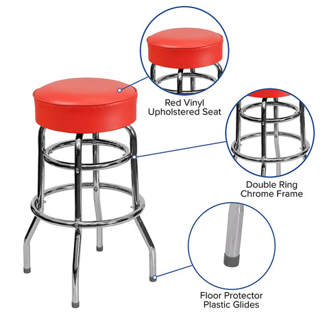 Red Double Ring Chrome Stool