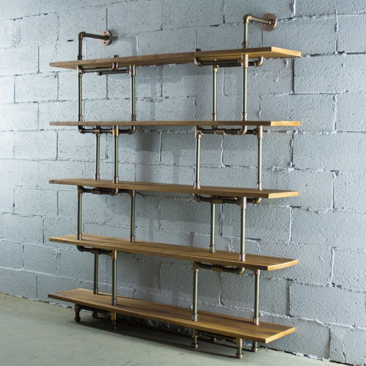 Eugene Modern Industrial  64-inch Wide Large Storage 5-shelf Pipe Bookcase - Etagere  Metal And Reclaimed-aged Wood Finish