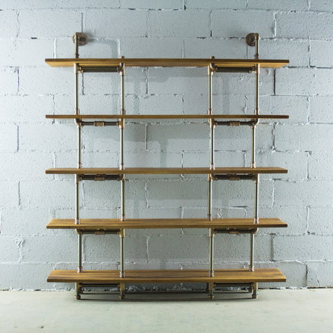 Eugene Modern Industrial  64-inch Wide Large Storage 5-shelf Pipe Bookcase - Etagere  Metal And Reclaimed-aged Wood Finish