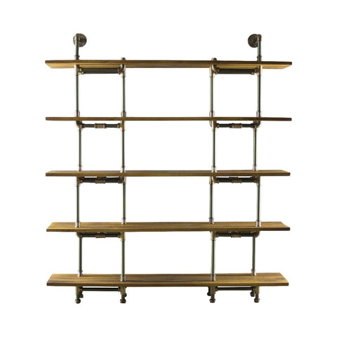 Eugene Modern Industrial  64-inch Wide Large Storage 5-shelf Pipe Bookcase - Etagere  Metal And Reclaimed-aged Wood Finish