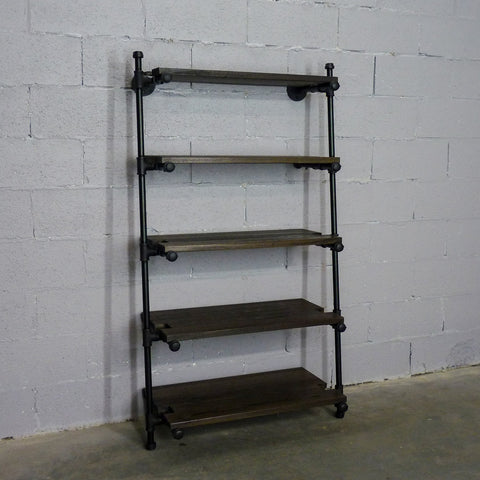 Orlando Farmhouse Industrial Espresso 35-inch Wide Leaning Wall Etagere Bookcase Display Storage-metal Reclaimed Wood Finish