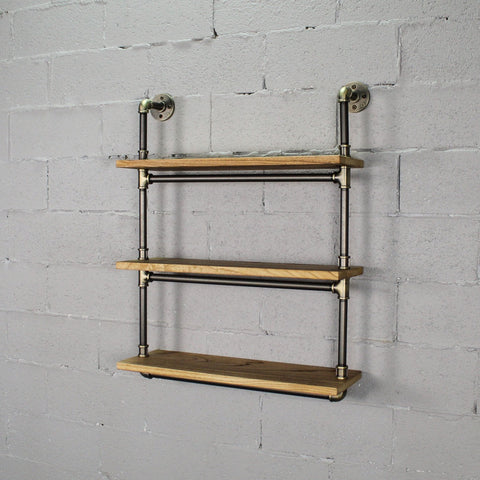 Juneau Industrial  3-tiered Etagere Wall Mounted 30-inch Wide Natural Pipe Shelf Rack Multipurpose  Metal Reclaimed Wood Finish