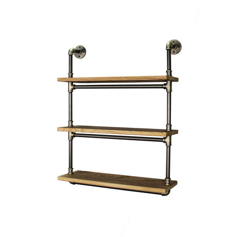 Juneau Industrial  3-tiered Etagere Wall Mounted 30-inch Wide Natural Pipe Shelf Rack Multipurpose  Metal Reclaimed Wood Finish