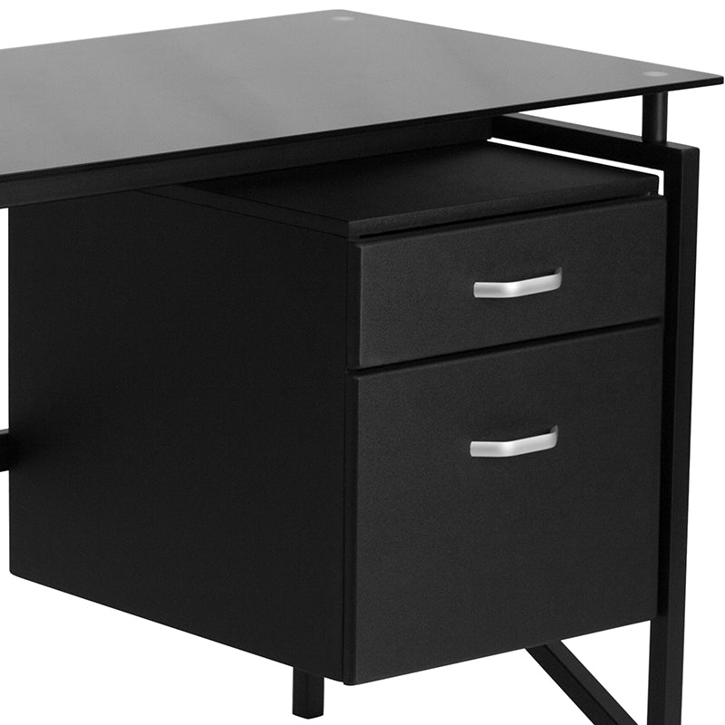 Black Glass 2 Drawer Desk