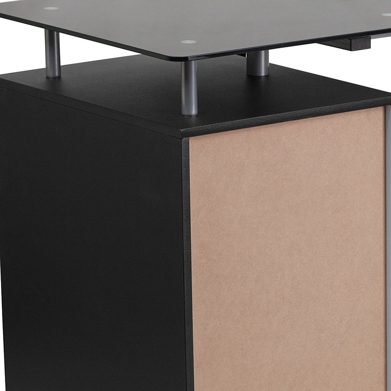 Black Glass 3 Drawer Desk