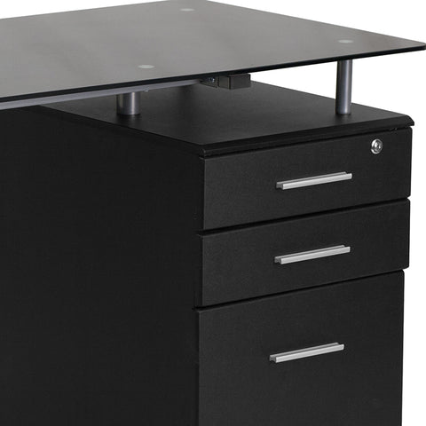 Black Glass 3 Drawer Desk