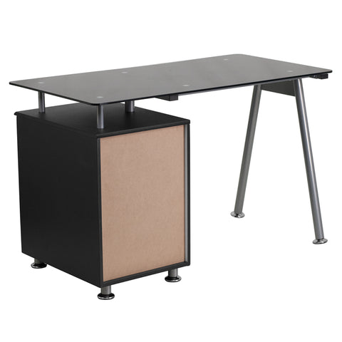 Black Glass 3 Drawer Desk