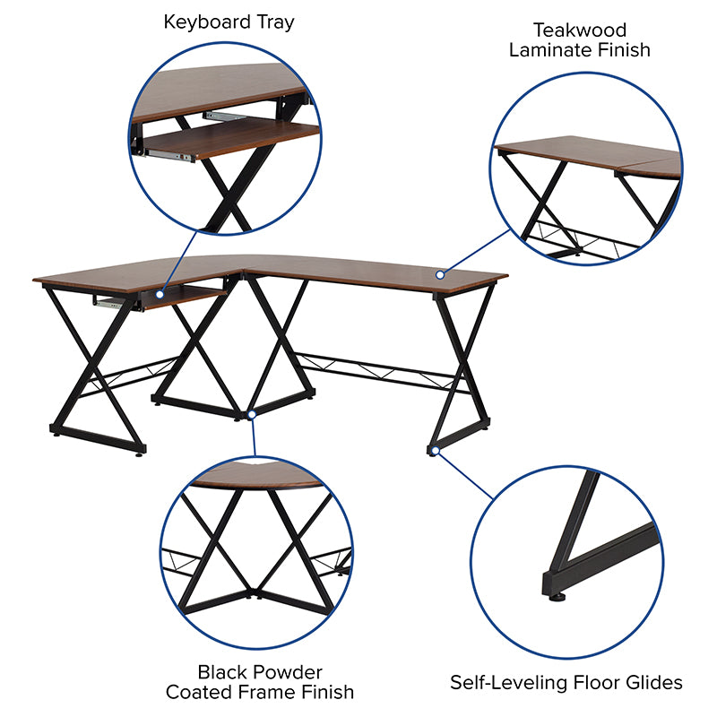 Teakwood L-Shape Keyboard Desk