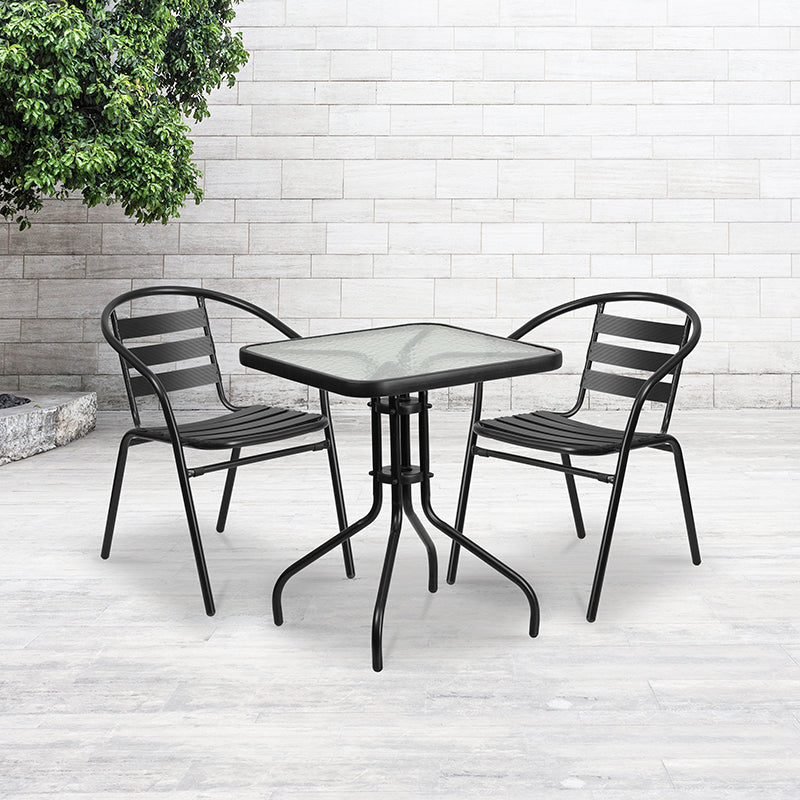 23.5SQ Glass Black Patio Table