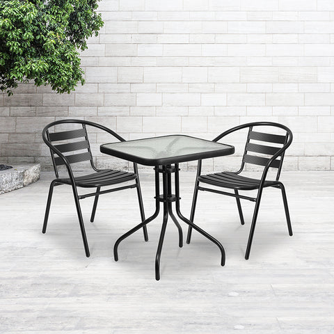 23.5SQ Glass Black Patio Table