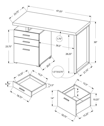 23.75" x 47.25" x 30" Black Grey Particle Board Hollow Core Metal Computer Desk