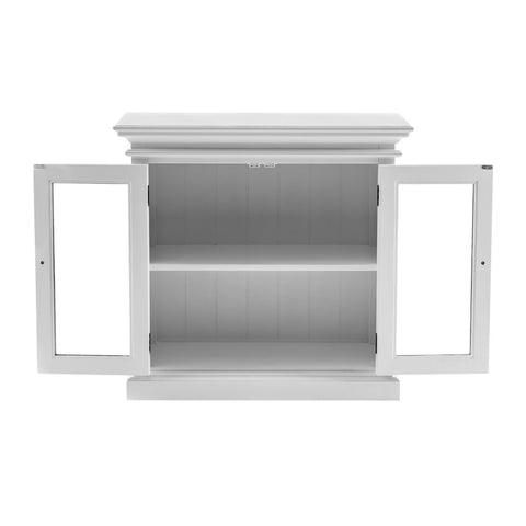 Modern Farm White Glass Door Accent Cabinet