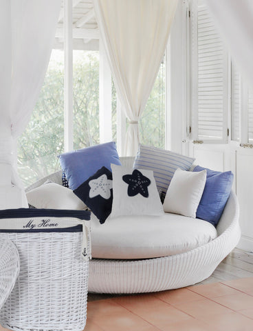 Nautical Blue Star White Square Accent Pillow