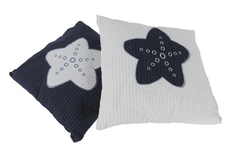 Nautical Blue Star White Square Accent Pillow