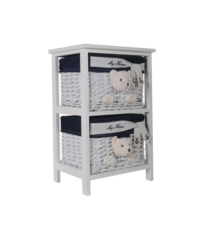 12.5" x 16" x 25" White Blue Portable 2 Drawers