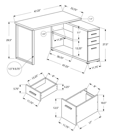 47.25" x 47.25" x 29.5" Dark Taupe Silver Particle Board Hollow Core Metal Computer Desk With A Hollow Core