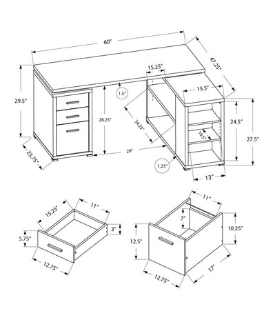 47.25" x 60" x 29" Taupe Particle Board Hollow Core Computer Desk