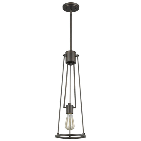 Jade 1-Light Oil-Rubbed Bronze Pendant With Vertical Structural Frames