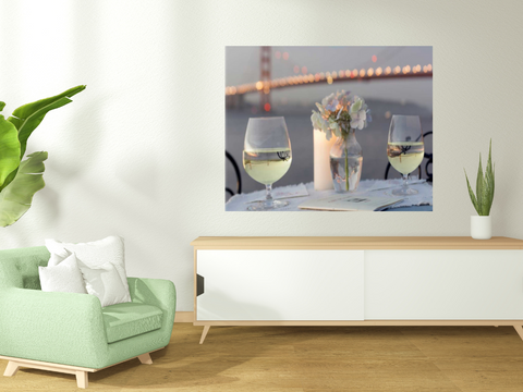 Up Close Romantic Wine Night For Two Golden Gate Bridge 2 Giclee Wrap Canvas Wall Art