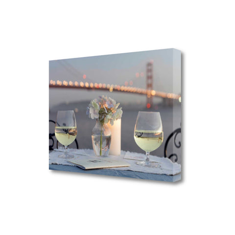 Up Close Romantic Wine Night For Two Golden Gate Bridge 2 Giclee Wrap Canvas Wall Art