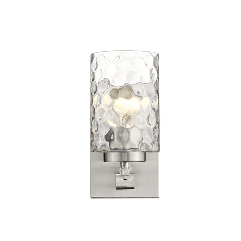 Silver Metal and Pebbled Glass Wall Sconce