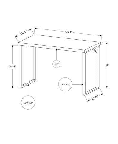 23.75" x 47.25" x 30" White Silver Particle Board Hollow Core Metal Computer Desk