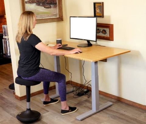 Gray and Natural Bamboo 52" Dual Motor Electric Office Adjustable Computer Desk