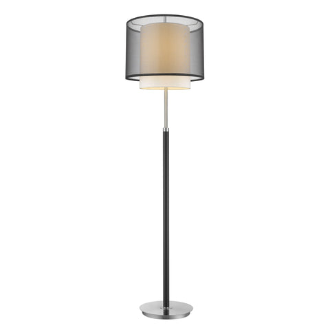 Roosevelt 1-Light Espresso And Brushed Nickel Floor Lamp With Smoke Gray Shantung Two Tier Shade