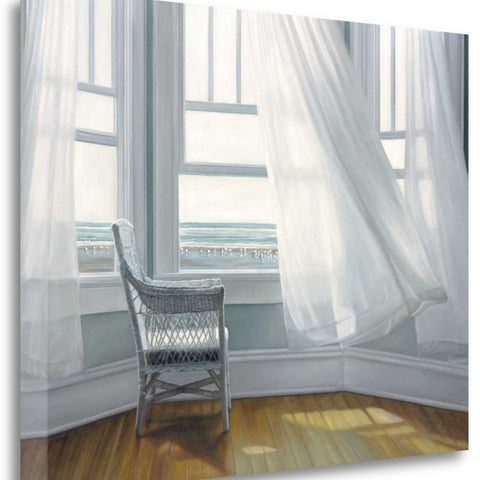 24" Lonesome Single Chair with Flying White Curtains Giclee Wrap Canvas Wall Art