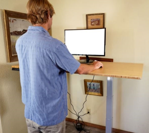 Gray and Natural Bamboo 52" Dual Motor Electric Office Adjustable Computer Desk