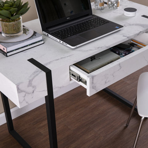 White Faux Marble Topped Desk