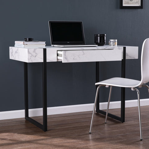 White Faux Marble Topped Desk