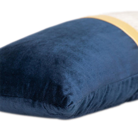 Beige Gold and Blue Tufted Velvet Lumbar Pillow