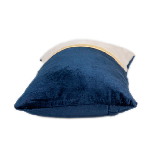 Beige Gold and Blue Tufted Velvet Lumbar Pillow