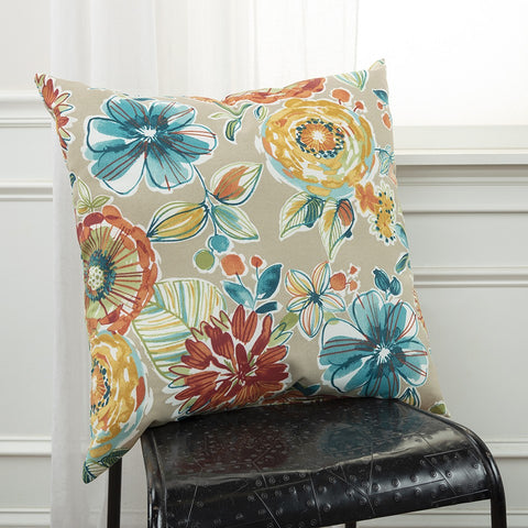 Taupe Floral Artwork Indoor Outdoor Throw Pillow