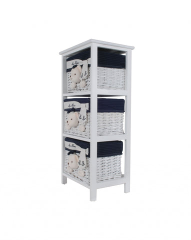 12.5" x 16" x 35.5" White Blue Portable 3 Drawers