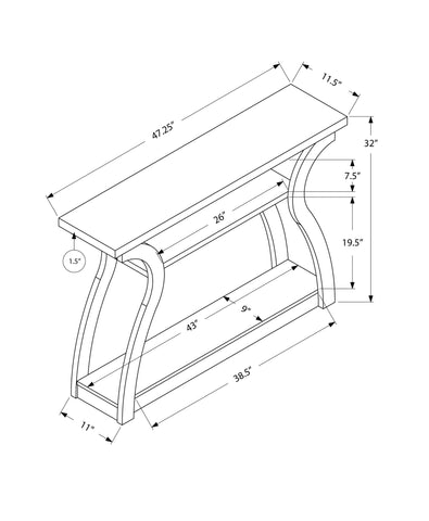 11.5" x 47.25" x 32" Cappuccino Hollow Core Particle Board Accent Table Hall Console