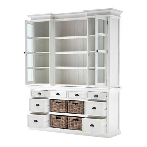 Classic White Library Hutch with Basket Set