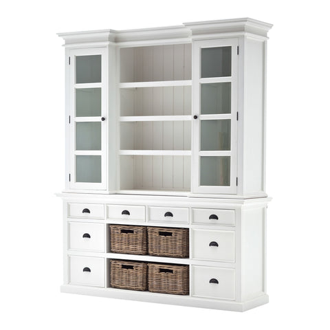 Classic White Library Hutch with Basket Set