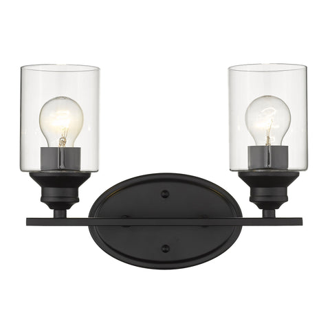 Two Light Matte Black Wall Light with Clear Glass Shade