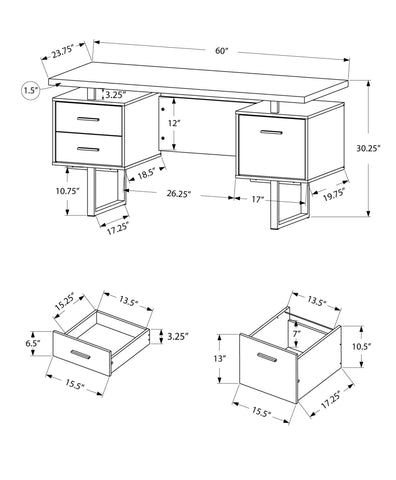 23.75" x 60" x 30.25" Cappuccino Silver Particle Board Hollow Core Metal Computer Desk With A Hollow Core