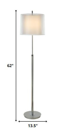 Nimbus 1-Light Metallic Silver And Polished Chrome Floor Lamp With Sheer Snow Double Shantung Shade