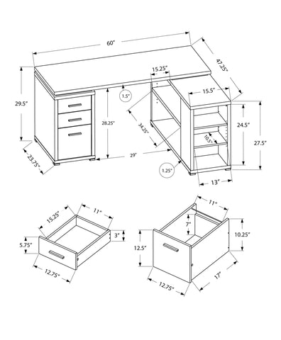 47.25" x 60" x 29" Black Grey Particle Board Hollow Core Computer Desk With A Grey Top