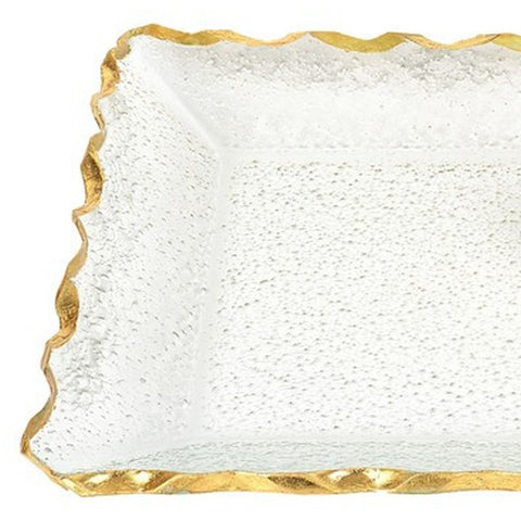 Bubble Glass Scalloped Gold Rim Rectangular Platter or Tray